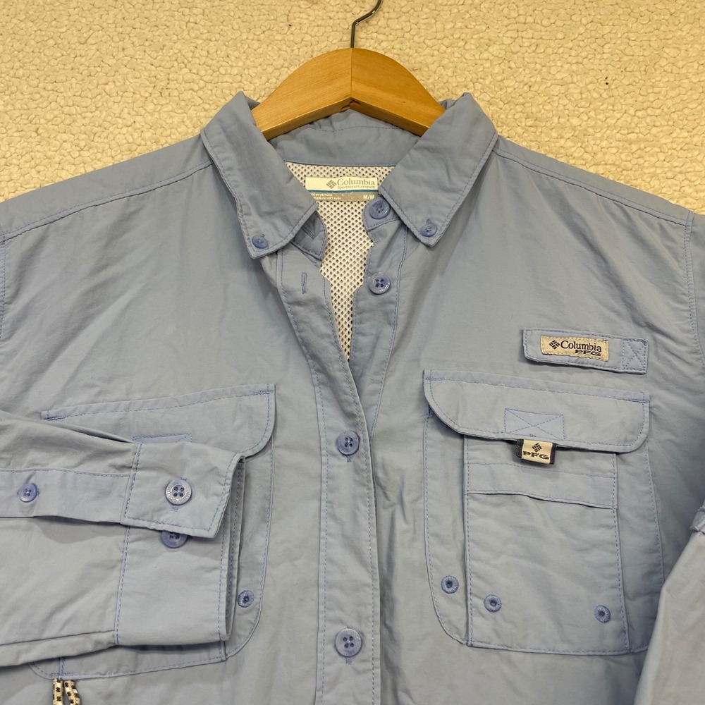 Columbia Fishing Shirt Mens Medium Blue Bahama II PFG Long Sleeve FL7314 Utility
